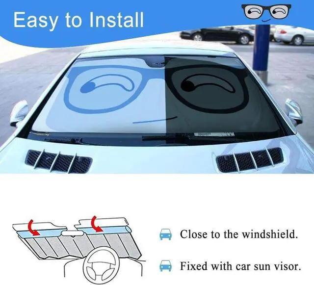 Alt view image 3 of 7 - HOMEYA Car Windshield Sunshade, Cartoon Panda Auto Sun Shade Foldable Sun Visor Protector UV Ray Reflector Shield to Keep Vehicle Cool & Damage Free Protect Kids Baby & Pets (59 x33.5 Inch) (Eye)