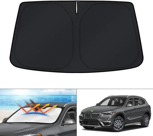 Main image of KUST Windshield Sun Shade for 2016 2017 2018 2019 2020 2021 2022 BMW X1 F48 Accessories Custom Fit Sunshade Foldable Window Sun Visor Protector Blocks UV Rays Keep Your Car Cooler