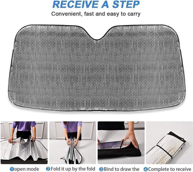 Alt view image 4 of 7 - Pug Dog Driving Car Front Windshield Car Sun Shade, Funny Accordion Folding Auto Sunshade Blocks UV Rays Sun Visor Protector