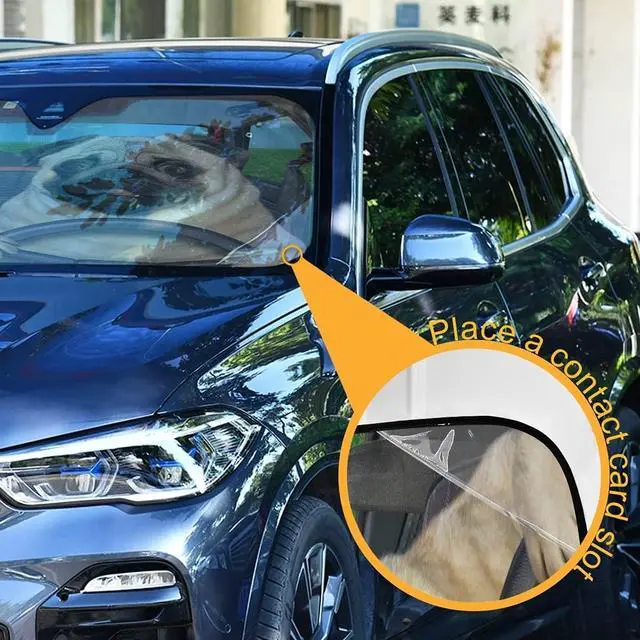 Alt view image 3 of 7 - Pug Dog Driving Car Front Windshield Car Sun Shade, Funny Accordion Folding Auto Sunshade Blocks UV Rays Sun Visor Protector