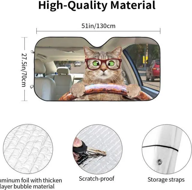 Alt view image 3 of 7 - Fun Cute Cat Driving Car Front Windshield Sun Shade,Auto Sunshade for Car Truck SUV - Blocks Uv Rays Sun Visor Protector (51" X 27.5"Inch,Upgrade Hardened)