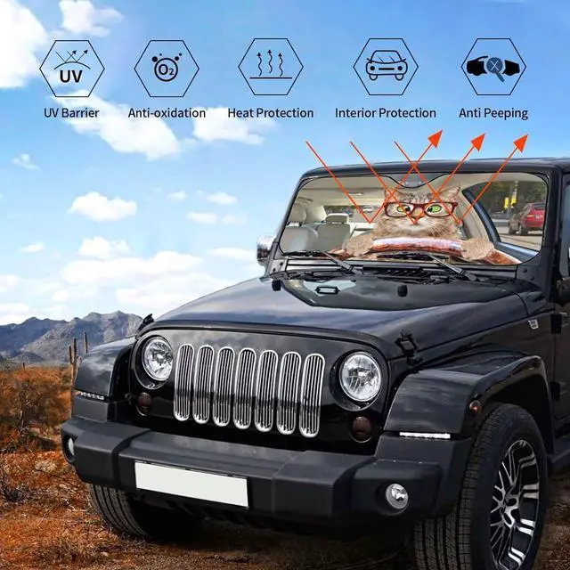 Alt view image 6 of 7 - Fun Cute Cat Driving Car Front Windshield Sun Shade,Auto Sunshade for Car Truck SUV - Blocks Uv Rays Sun Visor Protector (51" X 27.5"Inch,Upgrade Hardened)