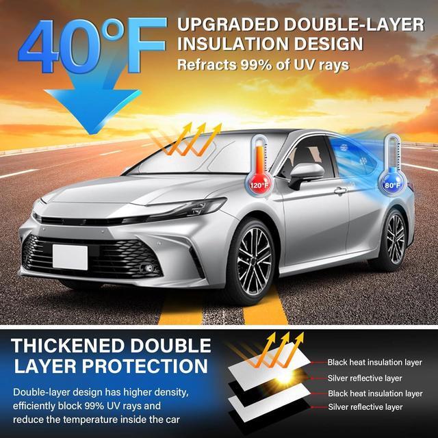 Alt view image 2 of 7 - Windshield Sun Shade for Toyota Camry 2026 2025 2024-2018 Custom Fit Foldable Sunshade Sun Visor Shield Protector Blocks UV Rays Keep Your Car Cooler