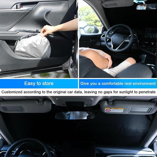 Alt view image 5 of 7 - Windshield Sun Shade for Toyota Camry 2026 2025 2024-2018 Custom Fit Foldable Sunshade Sun Visor Shield Protector Blocks UV Rays Keep Your Car Cooler