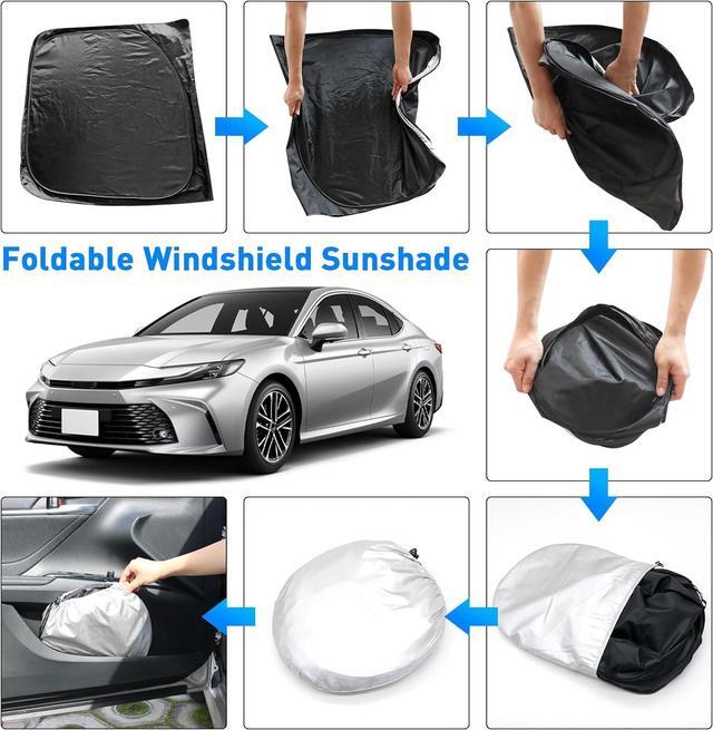 Alt view image 6 of 7 - Windshield Sun Shade for Toyota Camry 2026 2025 2024-2018 Custom Fit Foldable Sunshade Sun Visor Shield Protector Blocks UV Rays Keep Your Car Cooler