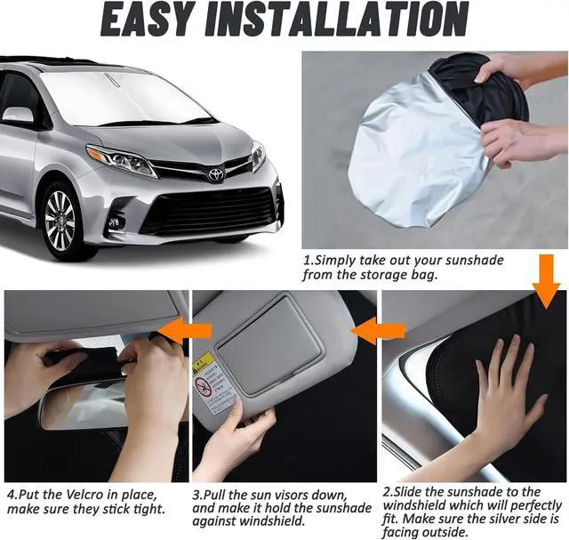 Alt view image 4 of 7 - D-Lumina Windshield Sun Shade for 2011-2020 Toyo-ta Sienna Accessories, Front Window Sunshade Sun Visor Protector Block Heat UV Rays, Foldable 2 Layers 210T Material