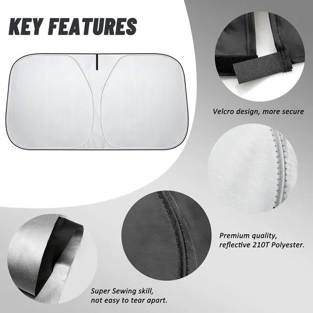 Alt view image 5 of 7 - D-Lumina Windshield Sun Shade for 2011-2020 Toyo-ta Sienna Accessories, Front Window Sunshade Sun Visor Protector Block Heat UV Rays, Foldable 2 Layers 210T Material