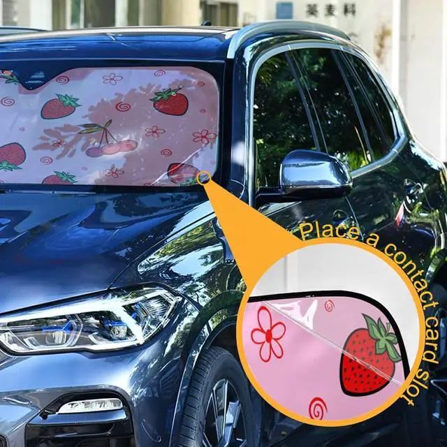 Alt view image 3 of 7 - Qilmy Strawberry Car Windshield Sunshade Foldable UV Sun Visor Protector Automotive Sun Shade, 55 x 27.6 Inch