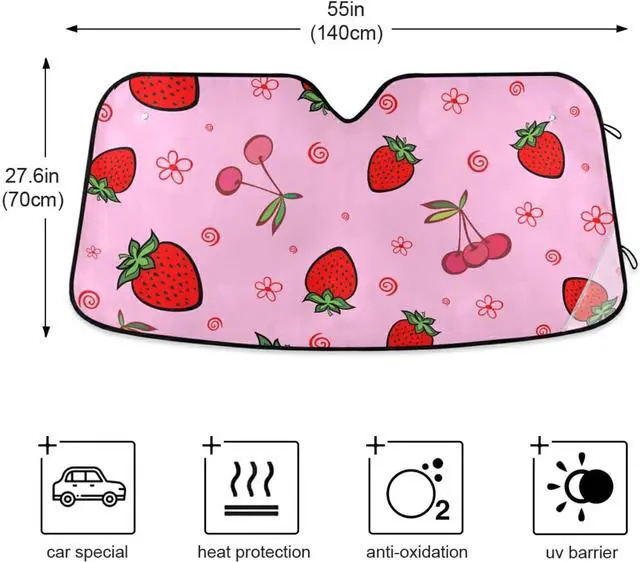 Alt view image 4 of 7 - Qilmy Strawberry Car Windshield Sunshade Foldable UV Sun Visor Protector Automotive Sun Shade, 55 x 27.6 Inch