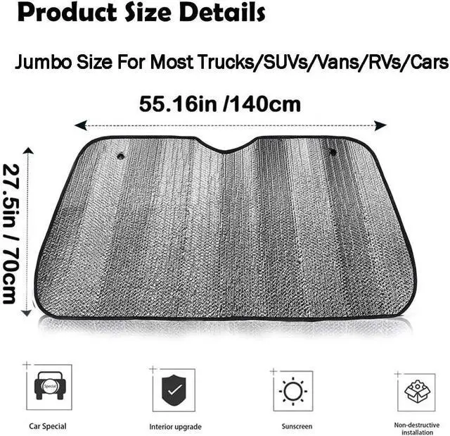 Alt view image 2 of 6 - Big Ant Car Windshield Sunshade UV Ray Reflector Auto Window Sun Shade Visor Shield Cover, Keeps Vehicle Cool- Sliver (55" x 27.5")