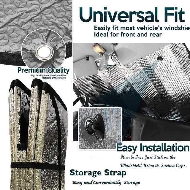 Alt view image 6 of 6 - Big Ant Car Windshield Sunshade UV Ray Reflector Auto Window Sun Shade Visor Shield Cover, Keeps Vehicle Cool- Sliver (55" x 27.5")