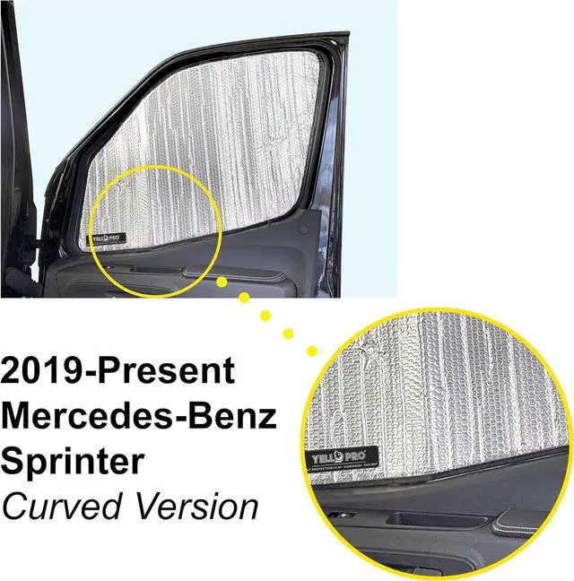 Alt view image 3 of 7 - YelloPro Front Seat Side Sunshade Custom Fit for Mercedes Benz Sprinter Van - 2019 2020 2021 2022 2023 2024 2025 - Freightliner Cargo Crew Passenger Motorhome