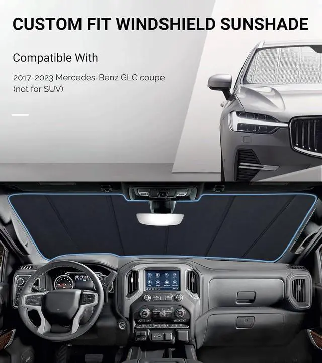 Alt view image 2 of 6 - Windshield Sun Shade for 2017-2023 Mercedes-Benz GLC Coupe. Front Window Sunshade with Storage Bag