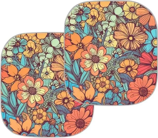 Alt view image 2 of 5 - DISNIMO Abstract Groovy Flower Summer Beach Car Windshield Sunshade 2 Pieces Auto Front Windshield Sun Shade- Hawaiian Tropical Cars Window Sunshade Blocks UV Rays Sun Visor Protector