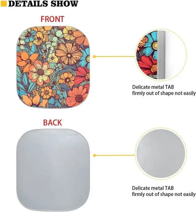Alt view image 4 of 5 - DISNIMO Abstract Groovy Flower Summer Beach Car Windshield Sunshade 2 Pieces Auto Front Windshield Sun Shade- Hawaiian Tropical Cars Window Sunshade Blocks UV Rays Sun Visor Protector