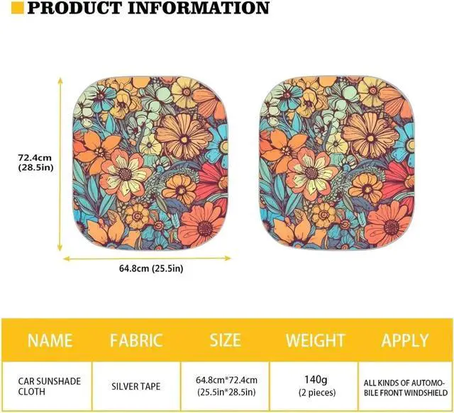 Alt view image 5 of 5 - DISNIMO Abstract Groovy Flower Summer Beach Car Windshield Sunshade 2 Pieces Auto Front Windshield Sun Shade- Hawaiian Tropical Cars Window Sunshade Blocks UV Rays Sun Visor Protector