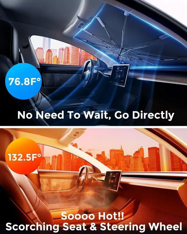 Alt view image 2 of 7 - [2025 Updated] Bolamp Car Windshield Sun Shade, [Effective Keep Cool] Spring Structure Umbrella Sunshade for Automobile Windshield, Protect Cars Interior from Sun Rays, Heat Damage - Medium