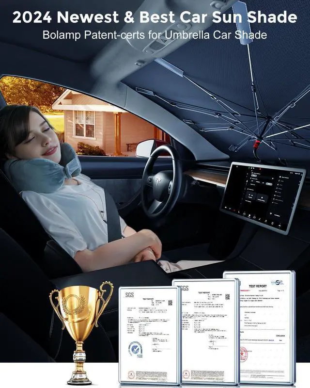 Alt view image 3 of 7 - [2025 Updated] Bolamp Car Windshield Sun Shade, [Effective Keep Cool] Spring Structure Umbrella Sunshade for Automobile Windshield, Protect Cars Interior from Sun Rays, Heat Damage - Medium