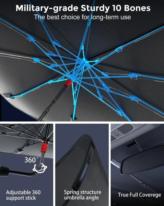 Alt view image 5 of 7 - [2025 Updated] Bolamp Car Windshield Sun Shade, [Effective Keep Cool] Spring Structure Umbrella Sunshade for Automobile Windshield, Protect Cars Interior from Sun Rays, Heat Damage - Medium