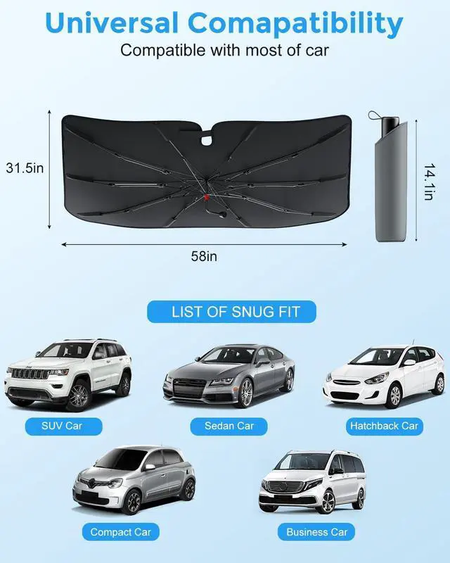 Alt view image 7 of 7 - [2025 Updated] Bolamp Car Windshield Sun Shade, [Effective Keep Cool] Spring Structure Umbrella Sunshade for Automobile Windshield, Protect Cars Interior from Sun Rays, Heat Damage - Medium