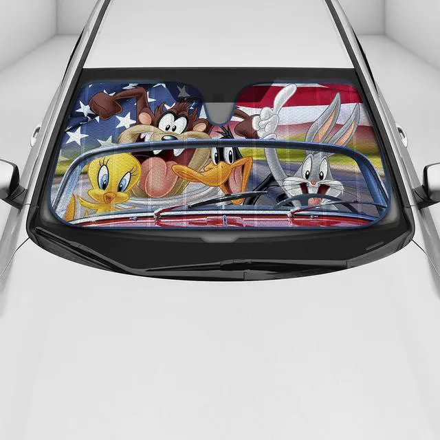 Alt view image 2 of 7 - BDK Looney Tunes Road Trip Windshield Sun Shade - 58 x 27 in, Double Bubble Design, UV Blocker - Keeps Your Vehicle Cool, Accordion Foldable Car Accessories - Warner Bros Car Window Shades