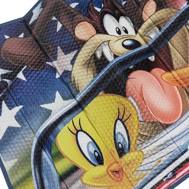 Alt view image 5 of 7 - BDK Looney Tunes Road Trip Windshield Sun Shade - 58 x 27 in, Double Bubble Design, UV Blocker - Keeps Your Vehicle Cool, Accordion Foldable Car Accessories - Warner Bros Car Window Shades