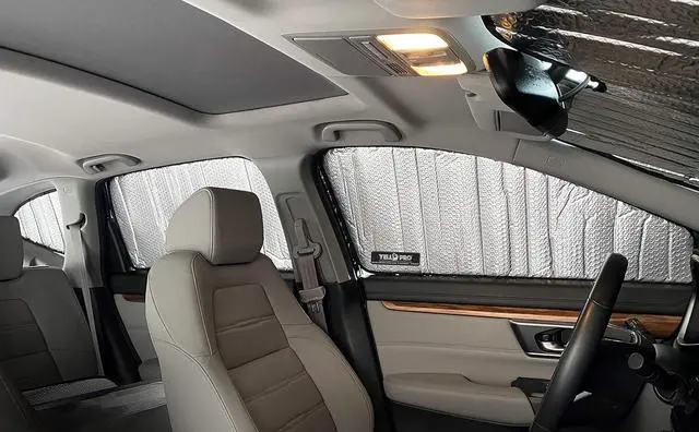 Alt view image 5 of 7 - Side Window Rear Seat 2nd Row Sunshade Custom Fit for 2017 2018 2019 2020 2021 2022 Honda CR-V CRV SUV, LX, EX, EX-L, EX-L Navi, Touring, UV Reflector Protection Accessories (Set of 2) -Made in USA