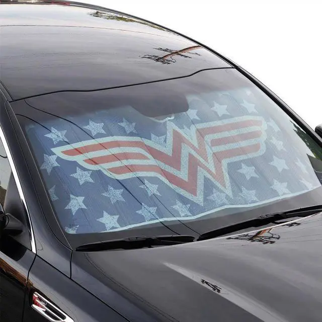Alt view image 2 of 7 - Wonder Woman Red Logo DC Comics Official Licensed Front Windshield Sun Shade-Accordion Folding Auto Sunshade for Car Truck SUV-Blocks UV Rays Sun Visor Protector-Keep Your Vehicle Cool- 58 x 27 Inch