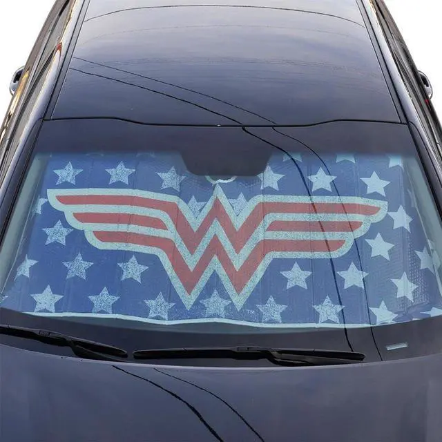 Alt view image 5 of 7 - Wonder Woman Red Logo DC Comics Official Licensed Front Windshield Sun Shade-Accordion Folding Auto Sunshade for Car Truck SUV-Blocks UV Rays Sun Visor Protector-Keep Your Vehicle Cool- 58 x 27 Inch