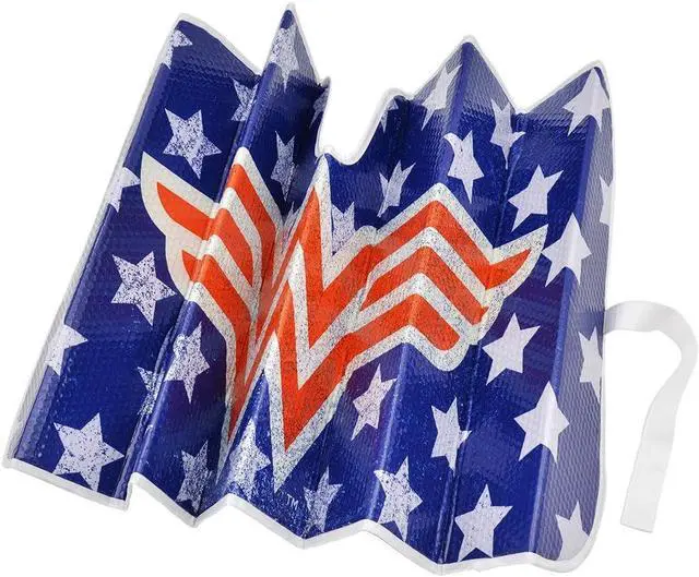 Alt view image 6 of 7 - Wonder Woman Red Logo DC Comics Official Licensed Front Windshield Sun Shade-Accordion Folding Auto Sunshade for Car Truck SUV-Blocks UV Rays Sun Visor Protector-Keep Your Vehicle Cool- 58 x 27 Inch