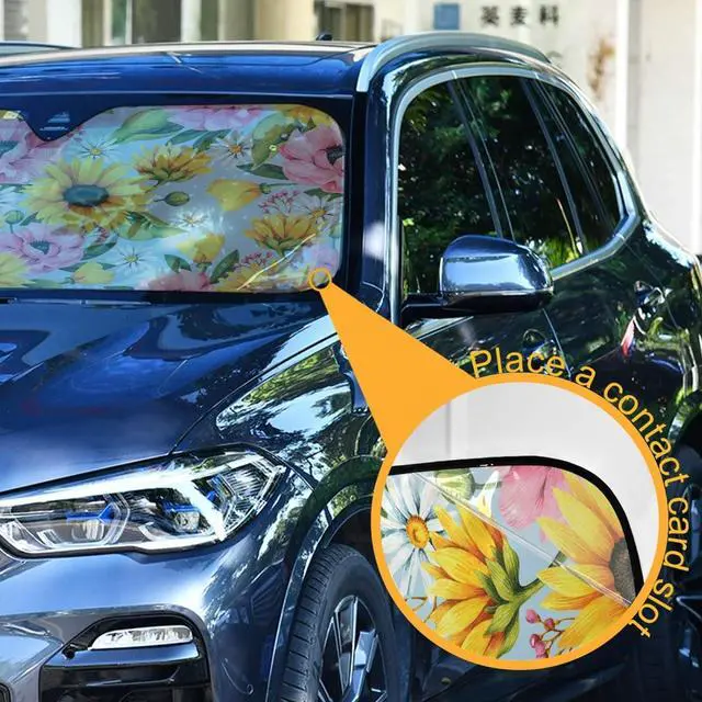 Alt view image 3 of 7 - Windshield Sun Shade Sunflower Daisy Foldable Car Window Shade Blocks UV Rays Sun Visor Protector Sunshade