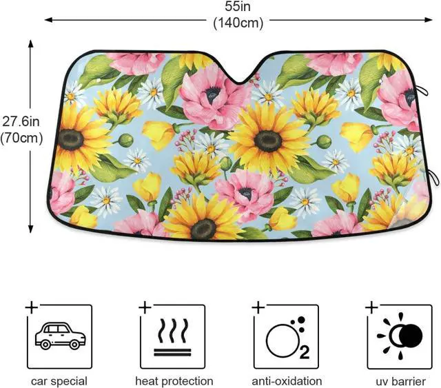 Alt view image 4 of 7 - Windshield Sun Shade Sunflower Daisy Foldable Car Window Shade Blocks UV Rays Sun Visor Protector Sunshade
