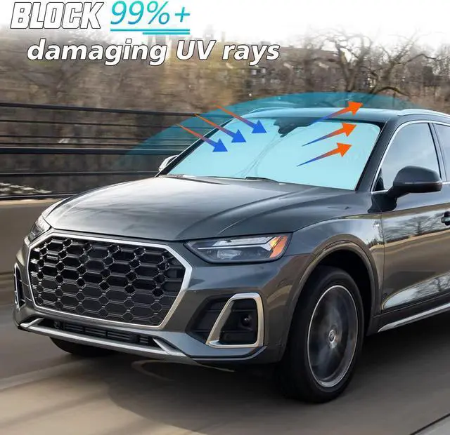 Alt view image 6 of 7 - Foldable Windshield Sun Shade fit for Audi Q5 SQ5 2025 2024 2023 2022 2021 2020 2019 2018, Front Window Q5 Sunshade Sun Visor Cover Blocks UV Rays Keep Your Car Cooler