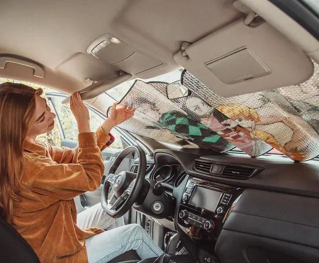 Alt view image 5 of 6 - Demon Slayer Characters Accordion Sunshade for Windshield | Foldable Sun Visor Protector for Cars, Trucks, SUVs | Blocks UV Rays and Sun Glare | Anime Manga Gifts and Collectibles | 64 x 32 Inches