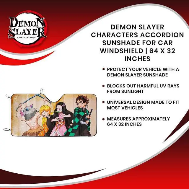 Alt view image 6 of 6 - Demon Slayer Characters Accordion Sunshade for Windshield | Foldable Sun Visor Protector for Cars, Trucks, SUVs | Blocks UV Rays and Sun Glare | Anime Manga Gifts and Collectibles | 64 x 32 Inches