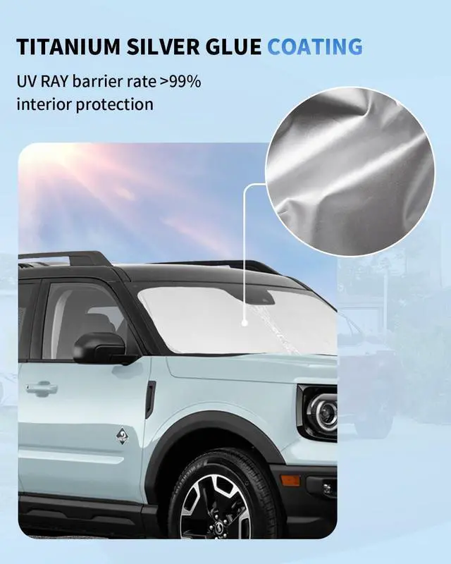 Alt view image 4 of 7 - Sun Shade Sunshade for Ford Bronco Sport 2021-2025 2026 Front Window Windshield Cover for Bronco Sport Accessories(Not for Bronco)4 Layers Window Shades 4 Door 2 Door Sun Visor Protector Block UV Ray