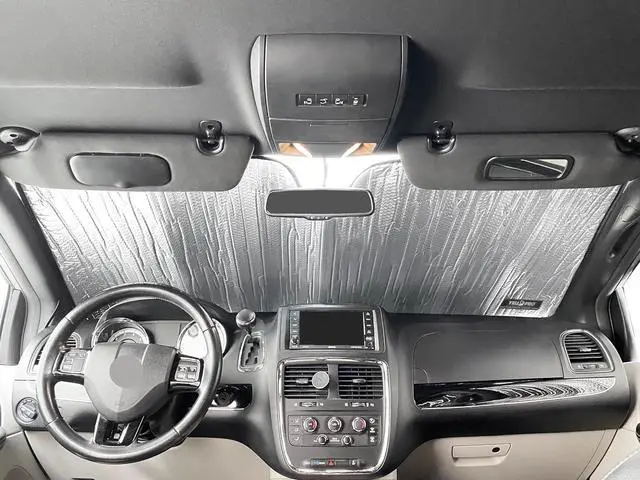 Alt view image 3 of 7 - YelloPro Custom Fit Reflective Front Windshield Sunshade Accessories for 2011 2012 2013 2014 2015 2016 2017 2018 2019 2020 Dodge Grand Caravan Minivan, Express Mainstreet Crew AVP RT SE SXT