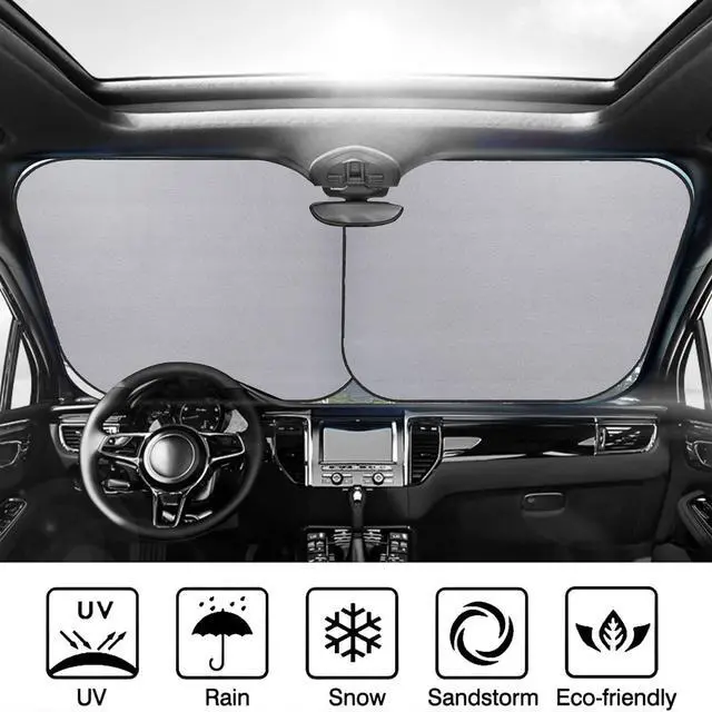 Alt view image 7 of 7 - KiuLoam 2 Piece Car Windshield Sun Shade, Cute Strawberry Pink Print Sunshades Sun Visor Protector Blocks UV Rays Foldable Keep Your Vehicle Cool for Most Sedans SUV Truck, Medium