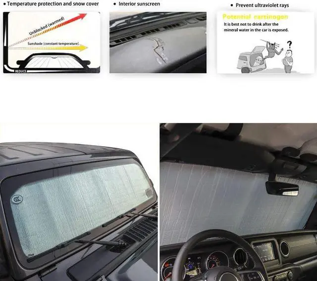 Alt view image 5 of 7 - JeCar Windshield Sun Shade Foldable Sun Visor Aluminum Foil Sunshade Interior Accessories Compatible with Jeep Wrangler 2018-2023 JL JLU & 2020-2023 Gladiator JT