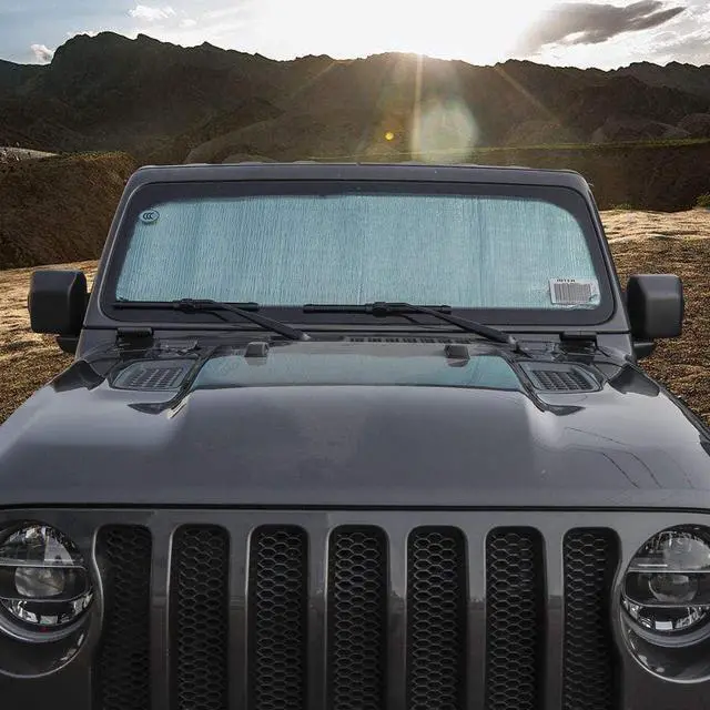 Alt view image 7 of 7 - JeCar Windshield Sun Shade Foldable Sun Visor Aluminum Foil Sunshade Interior Accessories Compatible with Jeep Wrangler 2018-2023 JL JLU & 2020-2023 Gladiator JT