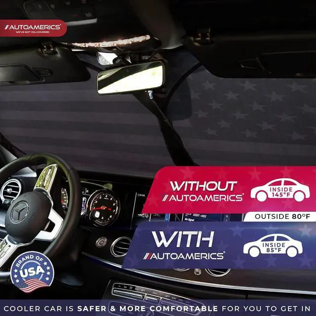 Alt view image 7 of 7 - Autoamerics 1-Piece Windshield Sun Shade B&W American Flag USA Patriotic Design - Foldable Car Fits Easily to SUV & Truck Vehicles UV Ray Blocker Keeps Your Vehicle Cool Large