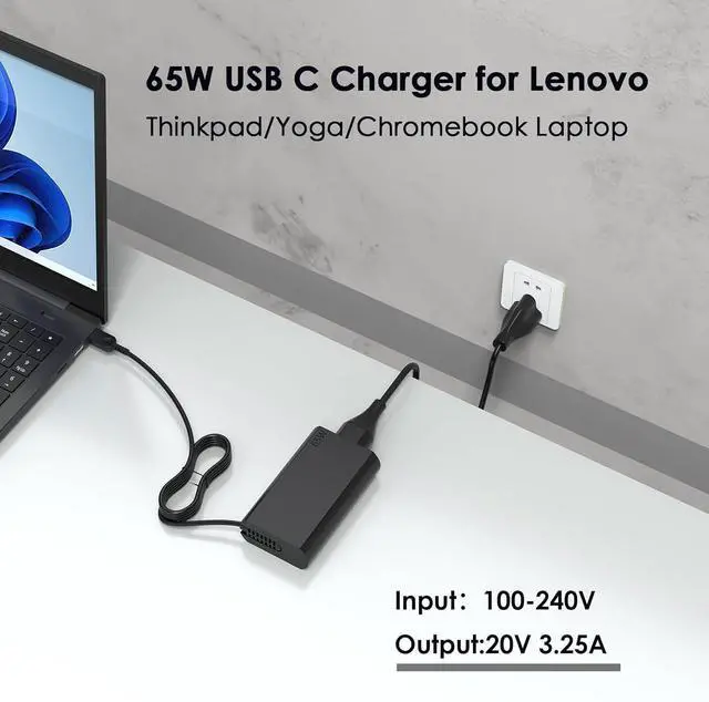 Alt view image 2 of 7 - New Slim 65W USB C Charger Compatible with Lenovo Thinkpad X1 Carbon 12th 11th 10th 9th 8th 7th 6th 5th Gen; Thinkpad X1 Yoga 5th 6th 7th 8th Gen; X1 Tablet Laptop Type C Power Supply Cord
