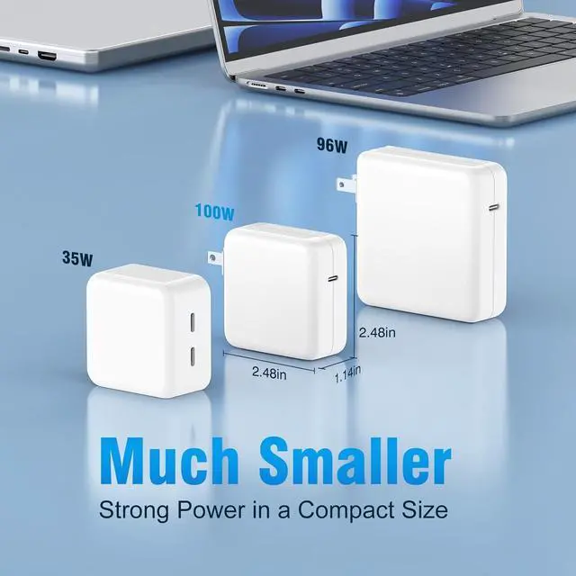 Alt view image 4 of 7 - USB C Charger for MacBook Pro MacBook Air 13 13.6 14 15 16 inch, USB-C M1 M2 M3 M4 2025 2024 2023 2022 2021 2020 2019 2018, Super Compact 100W Power Adapter, 6.6FT Braided Cable, Original Quality