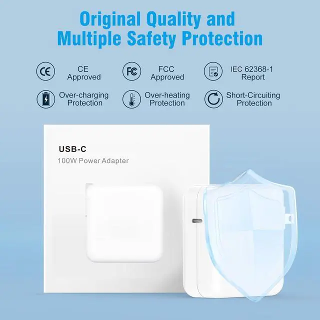 Alt view image 5 of 7 - USB C Charger for MacBook Pro MacBook Air 13 13.6 14 15 16 inch, USB-C M1 M2 M3 M4 2025 2024 2023 2022 2021 2020 2019 2018, Super Compact 100W Power Adapter, 6.6FT Braided Cable, Original Quality