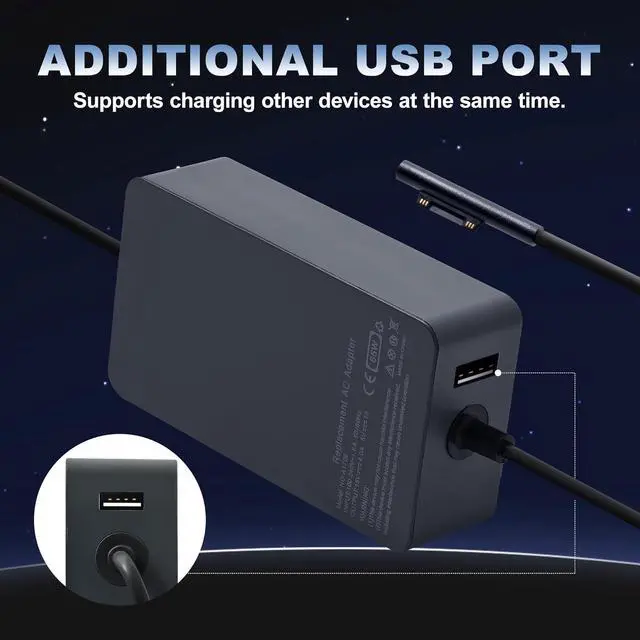 Alt view image 2 of 7 - 65W Surface Pro Laptop Charger for Microsoft Surface Pro X/9/8/7/7+/6/5/4/3, Surface Laptop Studio, Surface Laptop & Surface Go Series  Fast Charging, Portable,Safe and Durable