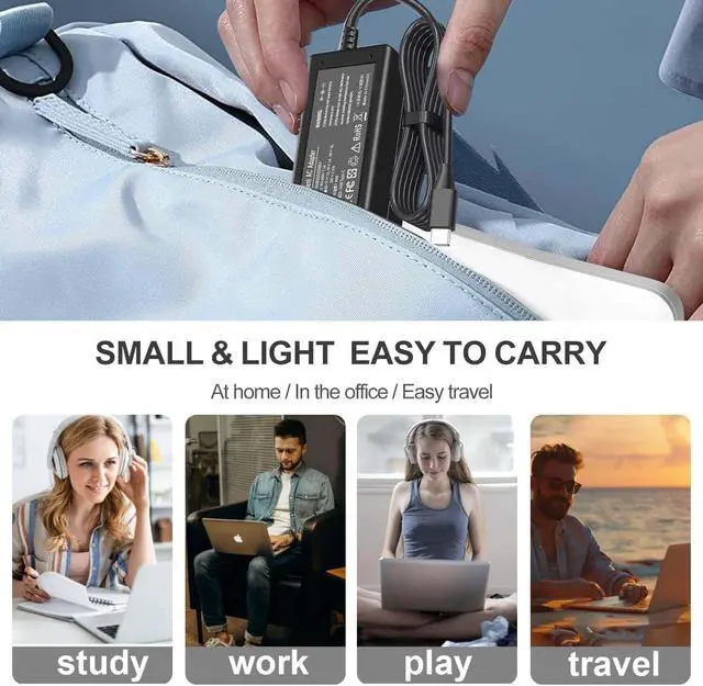 Alt view image 5 of 7 - 65W USB C Laptop Charger Replacement for HP Spectre X360/Envy X360/Elitebook/HP Computer/HP Chromebook/Universal Chromebook Charger Type C 45W USB C Fast Power Cord Adapter