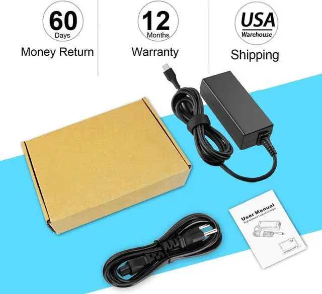 Alt view image 6 of 7 - 65W USB C Laptop Charger Replacement for HP Spectre X360/Envy X360/Elitebook/HP Computer/HP Chromebook/Universal Chromebook Charger Type C 45W USB C Fast Power Cord Adapter