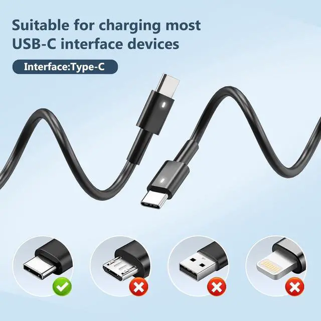 Alt view image 5 of 7 - New Slim 90W Laptop Charger USB C for  Latitude 5420 5520 7480 7490 7420 Chromebook 3100  XPS 13 9360 XPS15 9550 9560 DA65NM190 LA65NM190 Type C AC Adapter Power Cord