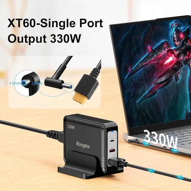 Alt view image 2 of 7 - 330W HP OMEN Gaming Laptop Charger for HP OMEN 15/16/17,Pavilion Gaming Laptop 16/15 3-Port PD 3.0 (20V/16.5A) GaN Fast Charging Station with 45-30mm Cable for Professional Engineering Laptops