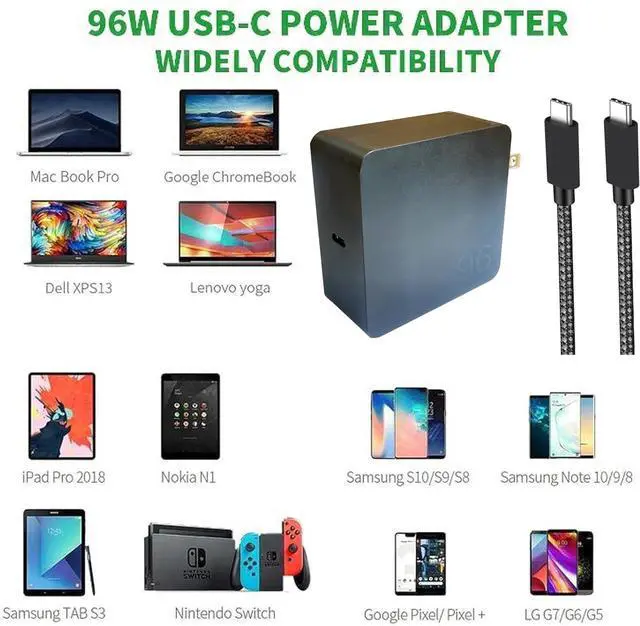 Alt view image 4 of 6 - 96W Fast USB-C Adapter Charger for HP Dragonfly Pro Laptop Chromebook and Other Output 5.0V, 9.0V, 15.0V 3.0A, 20.0V/4.8A, PD3.0 Laptop Adapter | Foldable Plug | UL Certified, Black